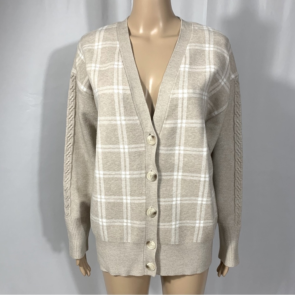 JOIE Cream And Tan Button Front Soft Cardigan Size L